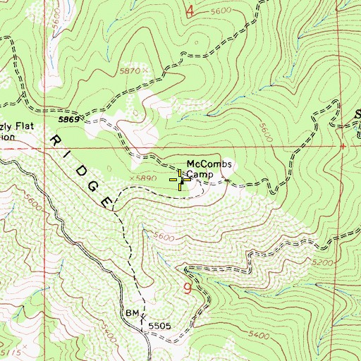 Topographic Map of McCombs Camp, CA