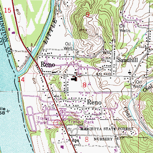 Topographic Map of Reno Census Designated Place, OH