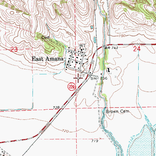 Topographic Map of East Amana Census Designated Place, IA