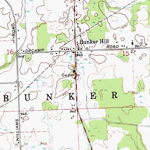 Topographic Map of Bunker Hill Center Cemetery, MI