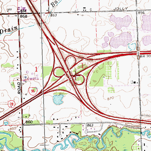 Topographic Map of Interchange 106A, MI