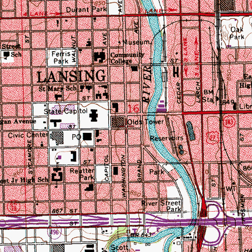 Topographic Map of Lansing's First Capitol Building Historical Marker, MI