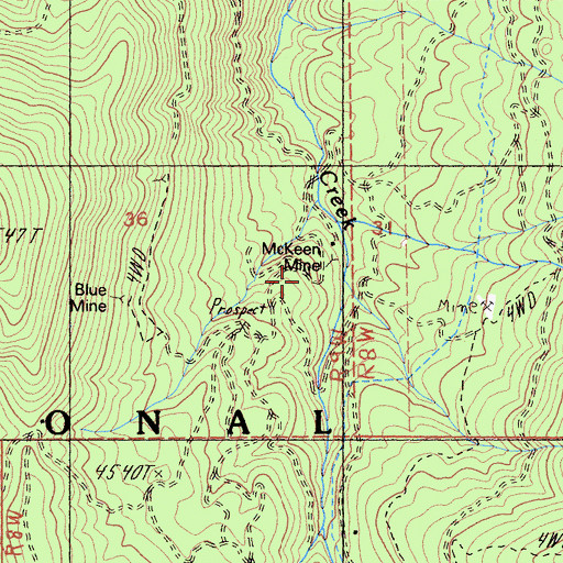 Topographic Map of McKeen Mine, CA