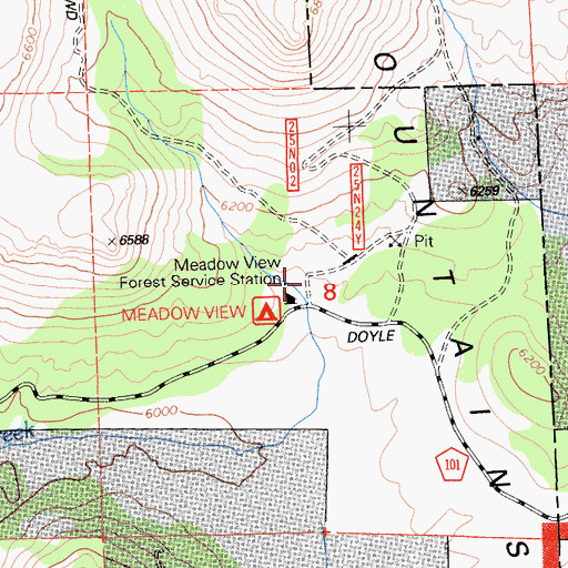 Topographic Map of Meadow View Forest Service Station, CA