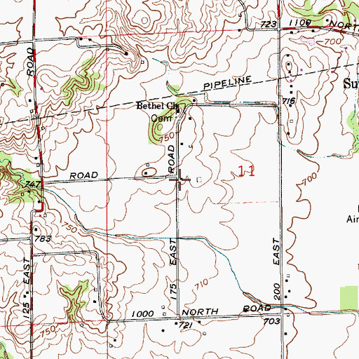 Topographic Map of Adams Pit, IN