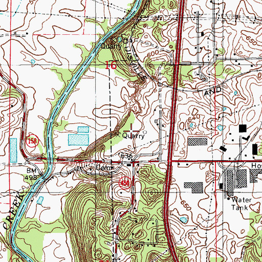 Topographic Map of Bedford Quarry, IN