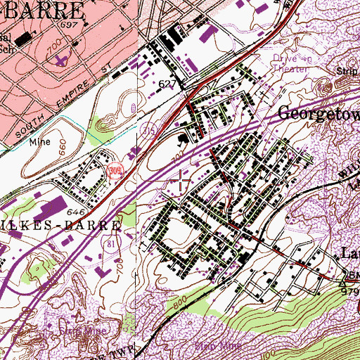 Topographic Map of Georgetown Census Designated Place, PA