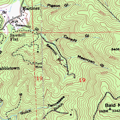 Topographic Map of Meentzen Gulch, CA