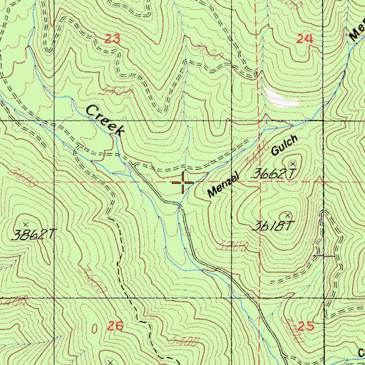 Topographic Map of Menzel Gulch, CA