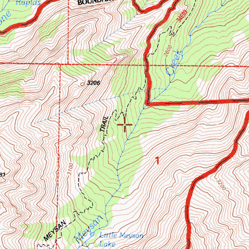 Topographic Map of Meysan Trail, CA