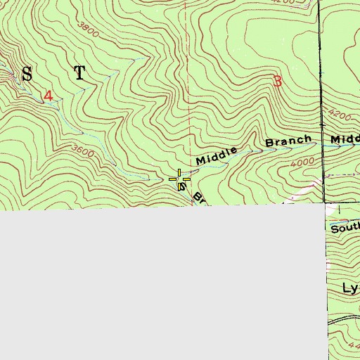Topographic Map of Middle Branch Brushy Canyon, CA