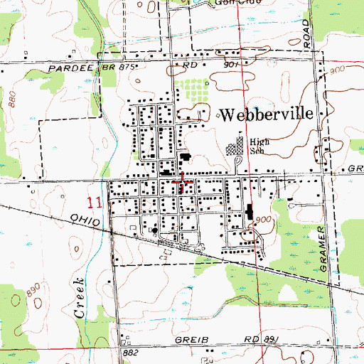 Topographic Map of Webberville Library, MI
