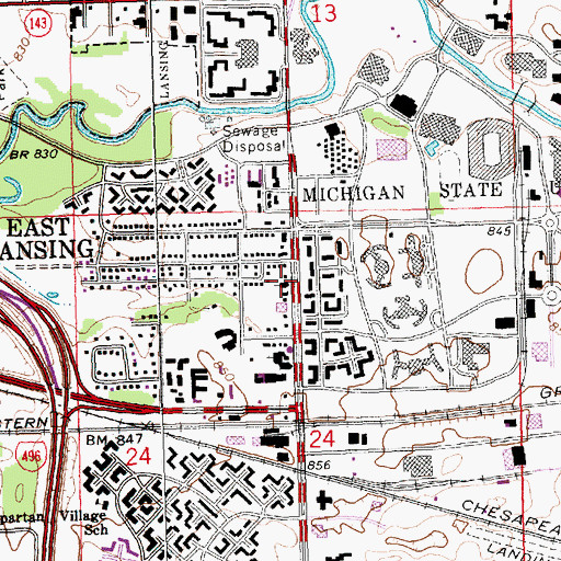 Topographic Map of Islamic Center of East Lansing, MI