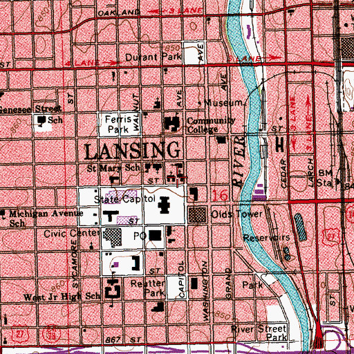 Topographic Map of Central United Methodist Church, MI