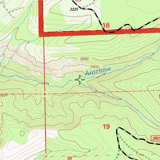 Topographic Map of Middle Fork Antelope Creek, CA