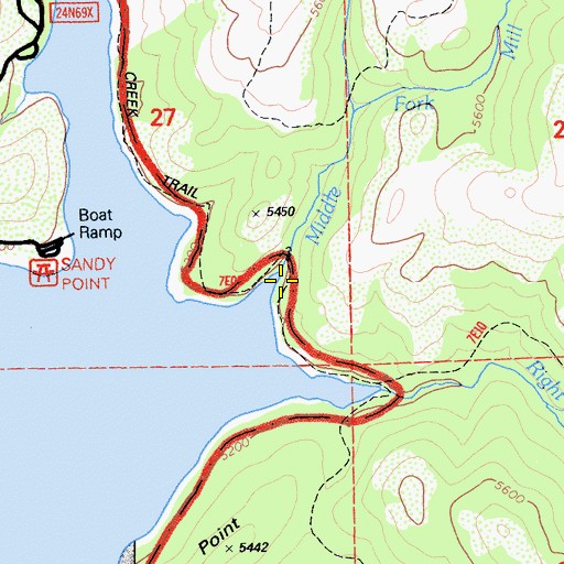 Topographic Map of Middle Fork Mill Creek, CA