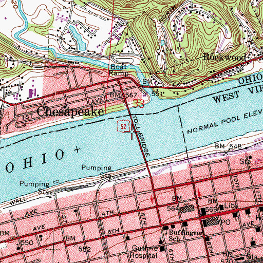 Topographic Map of Robert C Byrd Bridge, WV