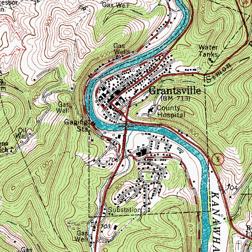 Topographic Map of Bernard P Bell Bridge, WV