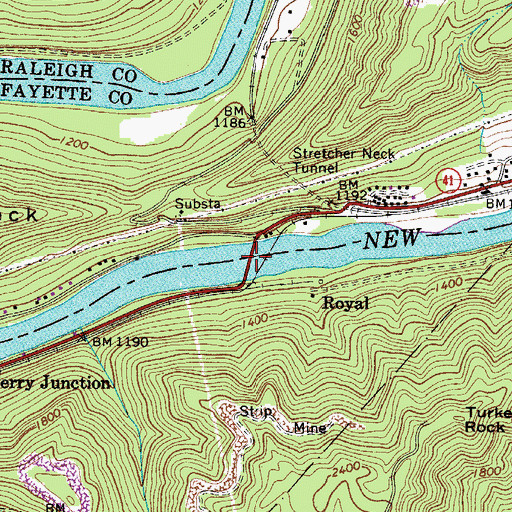 Topographic Map of Thomas Buford Pugh Memorial Bridge, WV