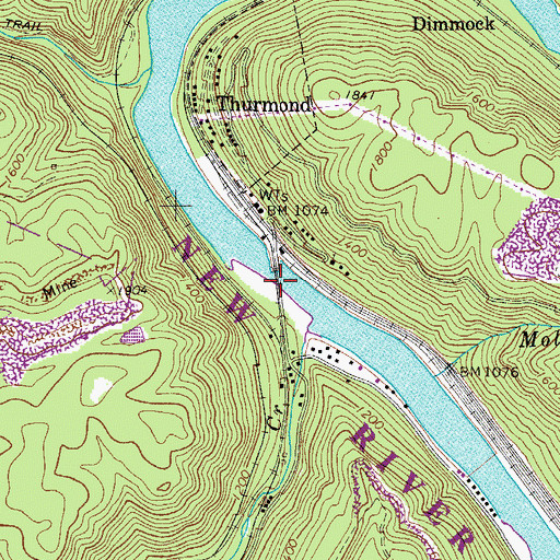 Topographic Map of Thurmond Bridge, WV