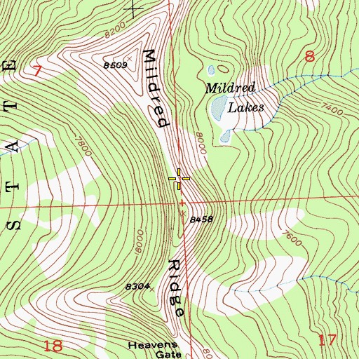 Topographic Map of Mildred Ridge, CA