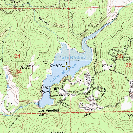 Topographic Map of Lake Mildred, CA