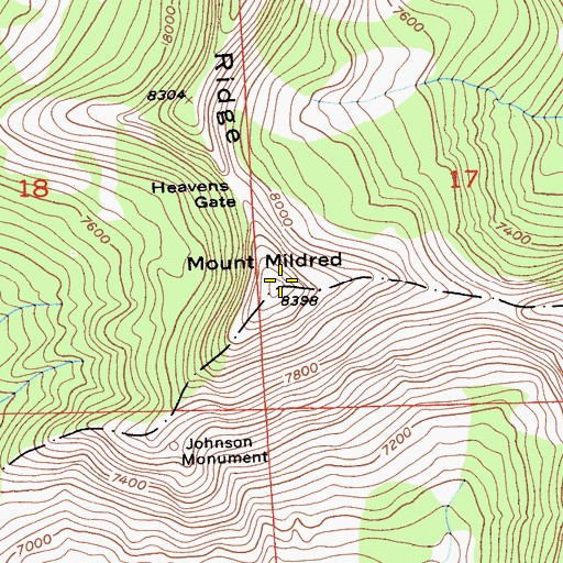 Topographic Map of Mount Mildred, CA