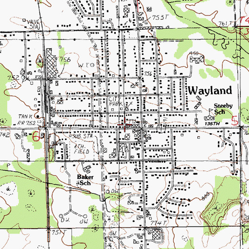 Topographic Map of Wayland Fire Department, MI