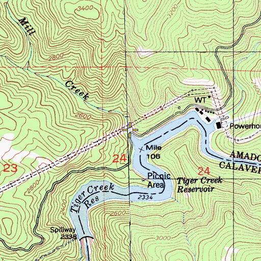 Topographic Map of Mill Creek, CA