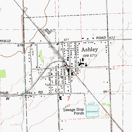 Topographic Map of Ashley Fire Department, MI