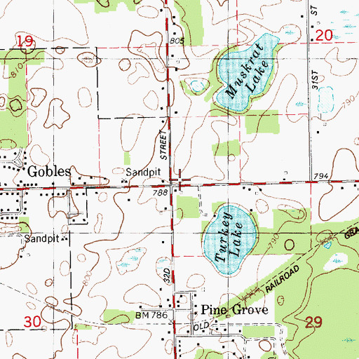 Topographic Map of Gobles - Pine Grove Fire Department, MI