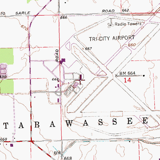 Topographic Map of Midland Bay Saginaw International Airport Fire Department, MI