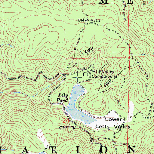 Topographic Map of Mill Valley Campground, CA