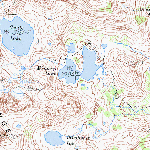 Topographic Map of Minaret Lake, CA