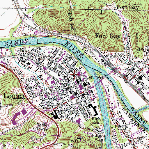 Topographic Map of Louisa Fire Station 1, KY
