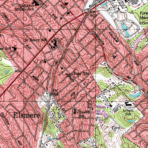 Topographic Map of Elsmere Fire Protection District, KY