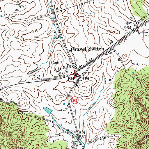 Topographic Map of Gravel Switch Fire Department, KY
