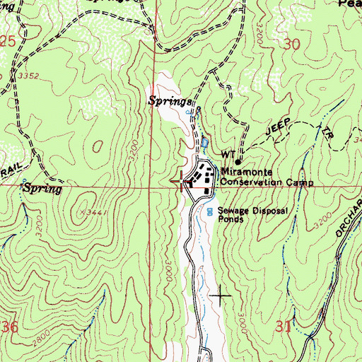 Topographic Map of Miramonte Conservation Camp, CA