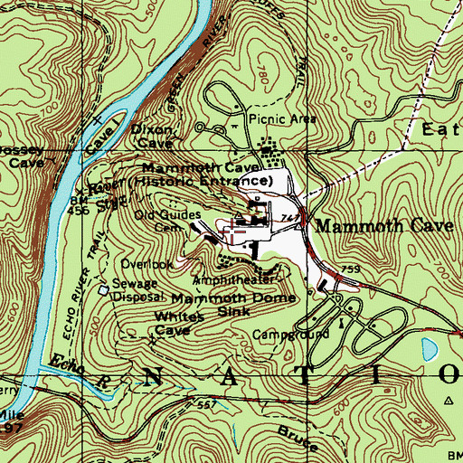 Topographic Map of Mammoth Cave Volunteer Fire Department, KY