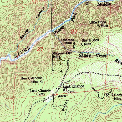 Topographic Map of Missouri Flat Mine, CA