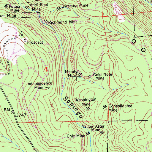 Topographic Map of Monitor Mine, CA