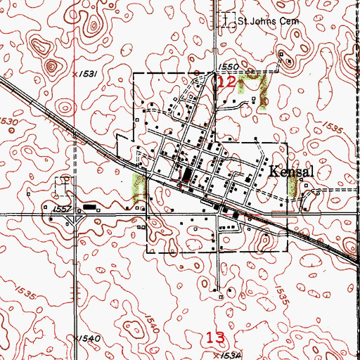 Topographic Map of Kensal Fire Department, ND