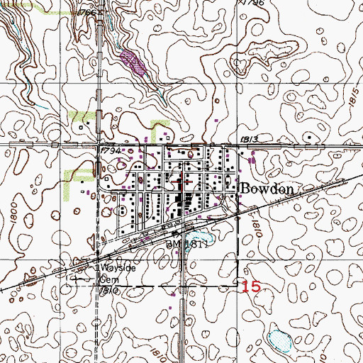 Topographic Map of Bowdon Fire Department, ND