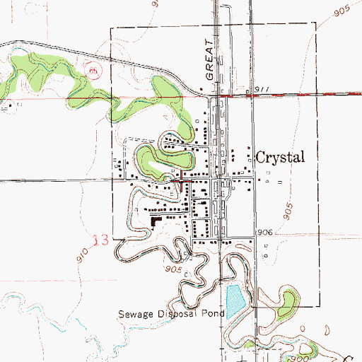 Topographic Map of Crystal Fire Protection District, ND