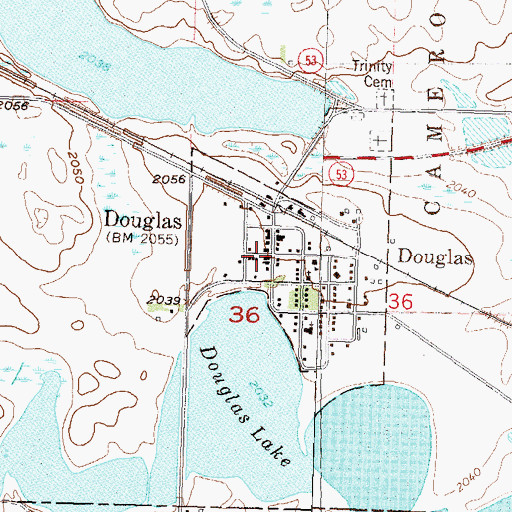 Topographic Map of Douglas Volunteer Fire Department, ND