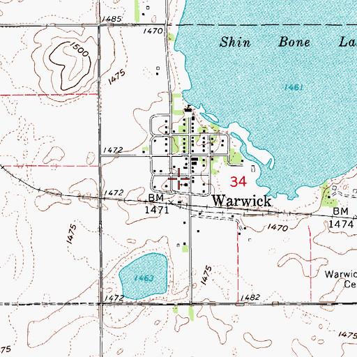 Topographic Map of Warwick Rural Fire Station, ND
