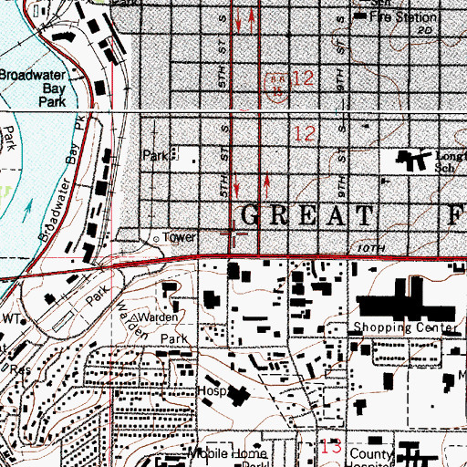 Topographic Map of Great Falls Emergency Services, MT