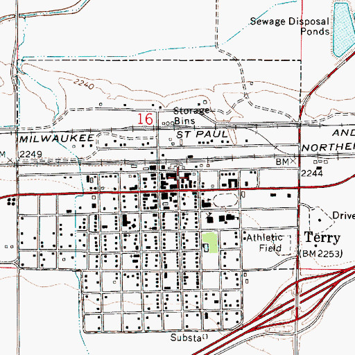 Topographic Map of Prairie County Ambulance, MT