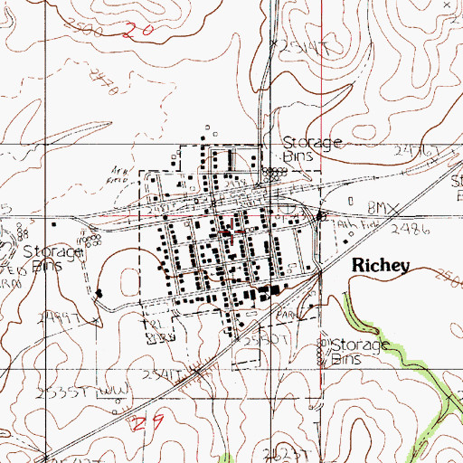 Topographic Map of Richey Ambulance Service, MT