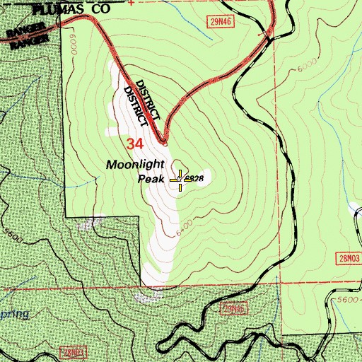 Topographic Map of Moonlight Peak, CA